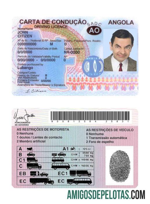 Carta de Condução Angolana modelo